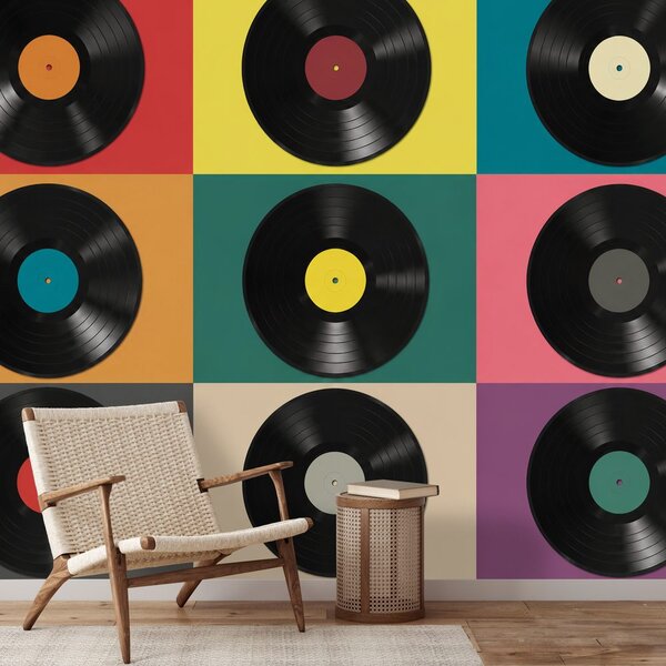 Fototapeta retro vinylové desky na barevném pozadí