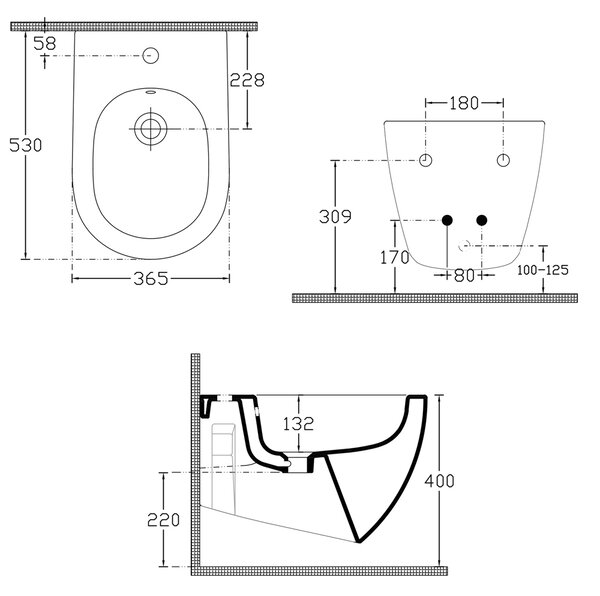 Závěsný bidet INFINITY 36,5x53 cm, matná bílá