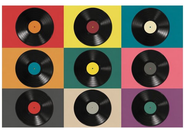 Fototapeta retro vinylové desky na barevném pozadí