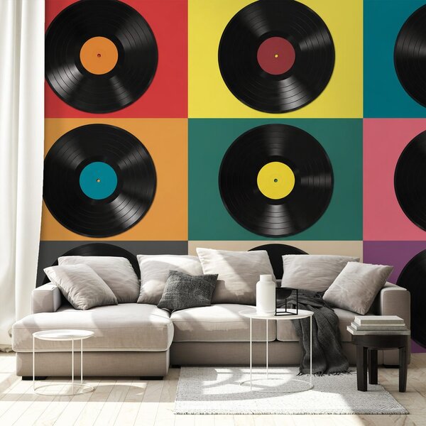 Fototapeta retro vinylové desky na barevném pozadí