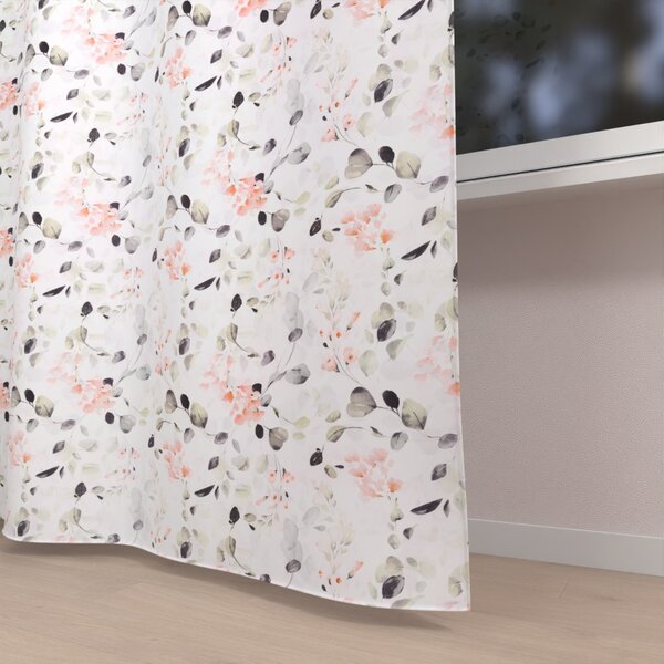 Biante Dětský bavlněný závěs Sandra SA-288 Eukalyptus s růžovými květy na bílém 150x140 cm