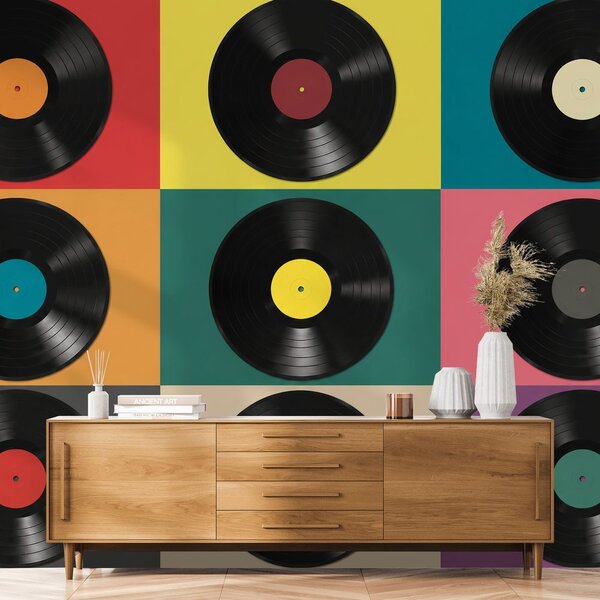 Fototapeta retro vinylové desky na barevném pozadí