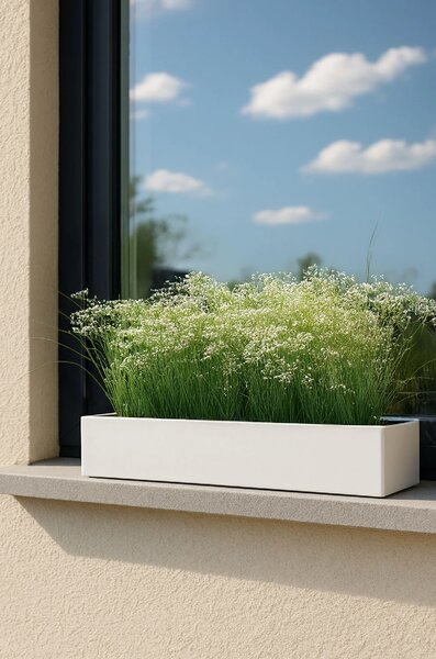 Balkonový truhlík FLOBO, sklolaminát, šířka 100 cm, bílý mat