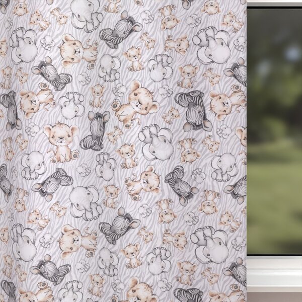 Biante Dětský bavlněný závěs Sandra SA-335 Africká zvířátka na šedém zebrovaném 150x140 cm