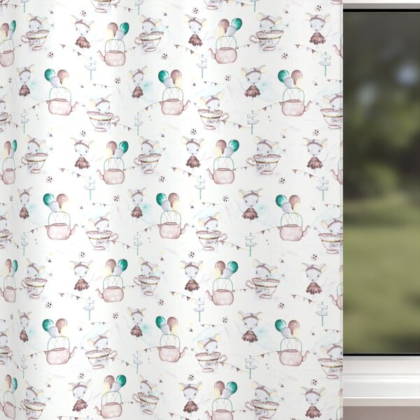Biante Dětský bavlněný závěs Sandra SA-372 Myšky a konvičky na bílém 150x150 cm