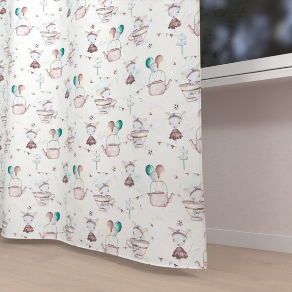 Biante Dětský bavlněný závěs Sandra SA-372 Myšky a konvičky na bílém 150x150 cm