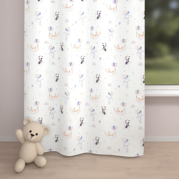Biante Dětský bavlněný závěs Sandra SA-374 Pandy lišky a zajíčci s balónky 150x140 cm