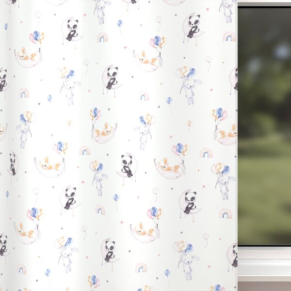 Biante Dětský bavlněný závěs Sandra SA-374 Pandy lišky a zajíčci s balónky 150x140 cm