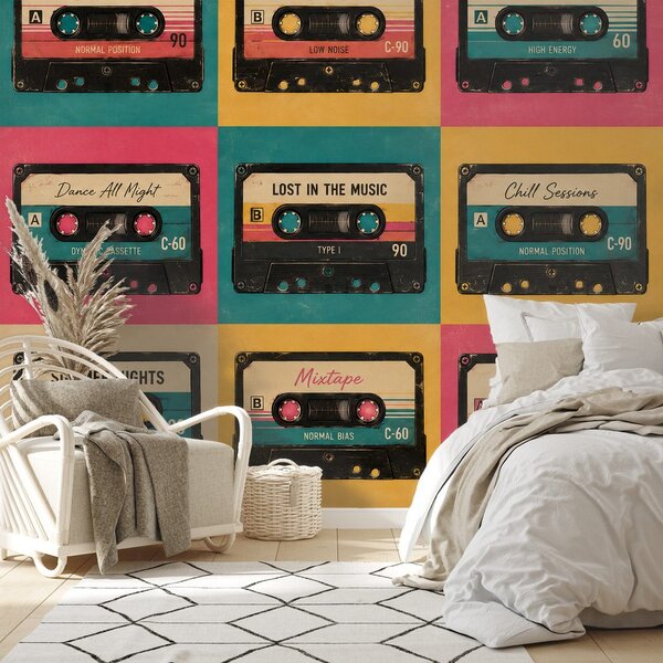 Tapeta retro barevné audiokazety