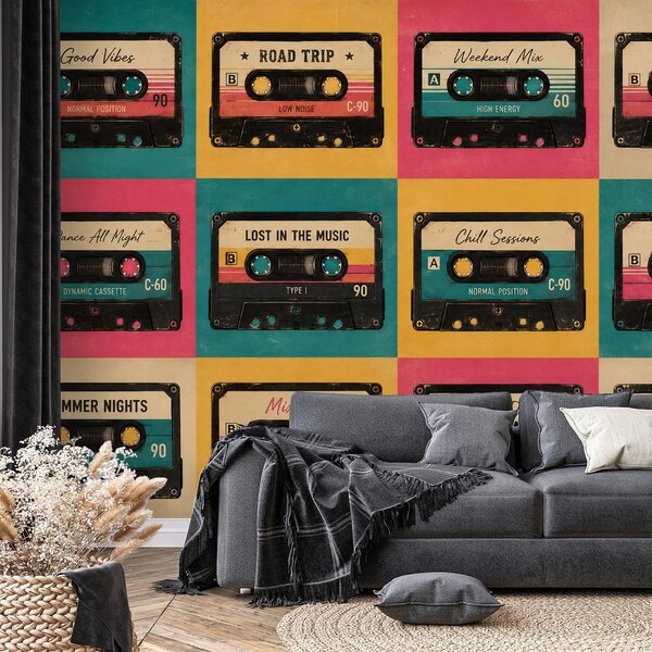 Tapeta retro barevné audiokazety