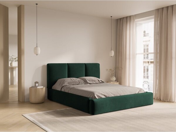 Tmavě zelená sametová čalouněná dvoulůžková postel s úložným prostorem s roštem 180x200 cm Brody – Mazzini Beds