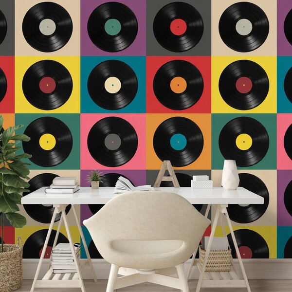 Tapeta retro vinylové desky na barevném pozadí