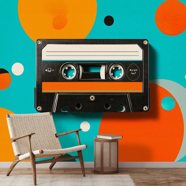 Fototapeta retro kazeta na barevných kruzích