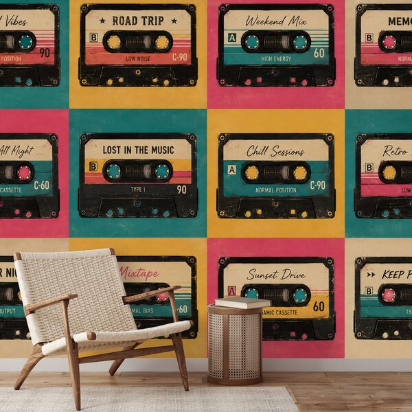Tapeta retro barevné audiokazety