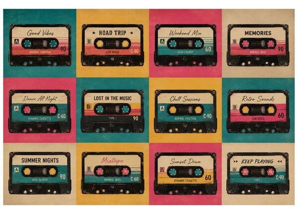 Tapeta retro barevné audiokazety