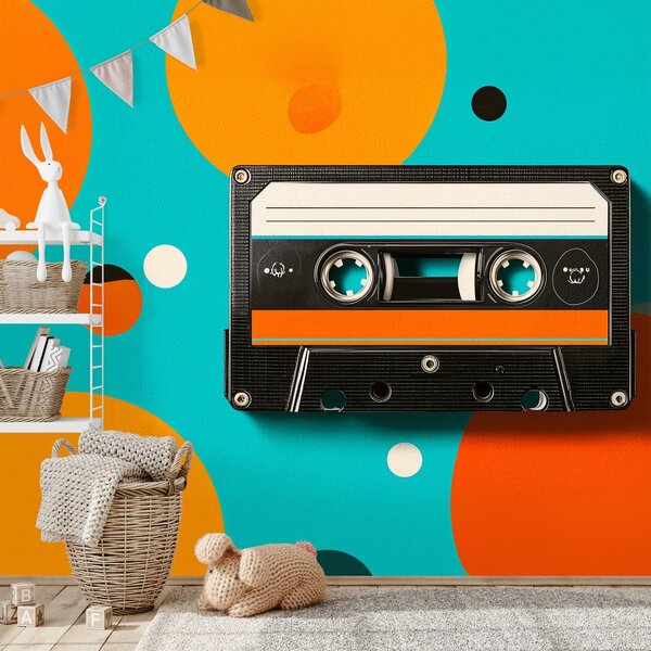 Fototapeta retro kazeta na barevných kruzích