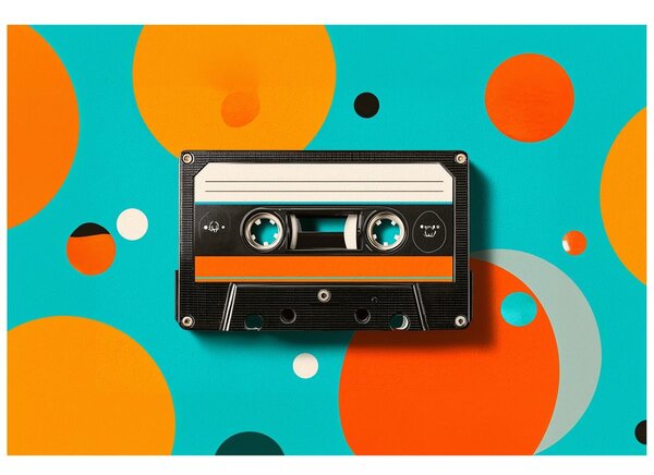 Fototapeta retro kazeta na barevných kruzích