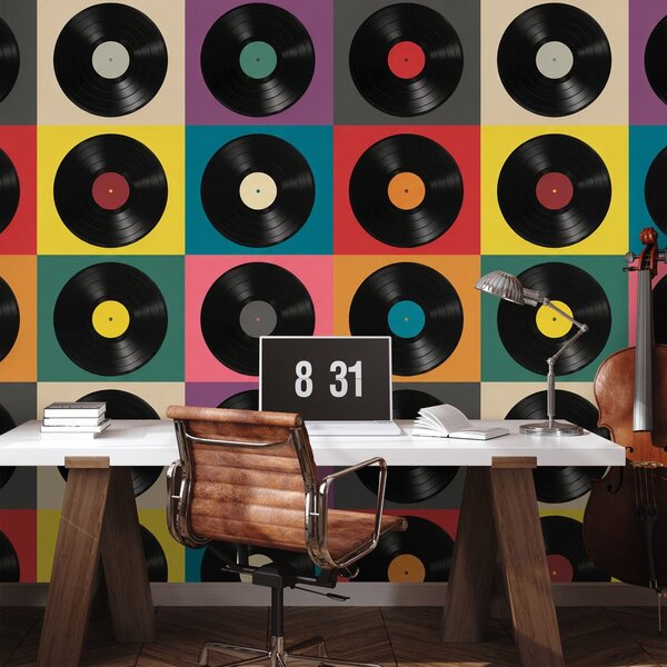 Tapeta retro vinylové desky na barevném pozadí