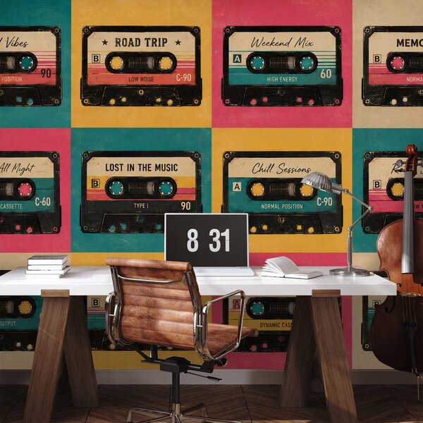 Tapeta retro barevné audiokazety