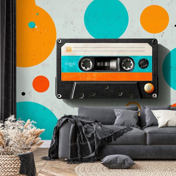 Tapeta retro kazeta s barevnými kruhy