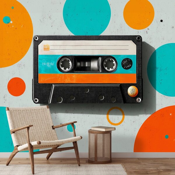 Tapeta retro kazeta s barevnými kruhy