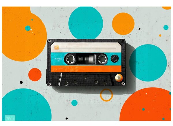 Tapeta retro kazeta s barevnými kruhy