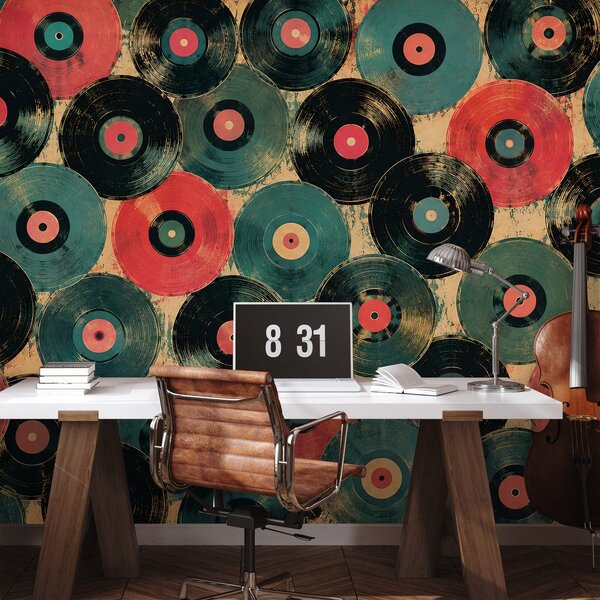 Tapeta retro vinylové desky v barvách