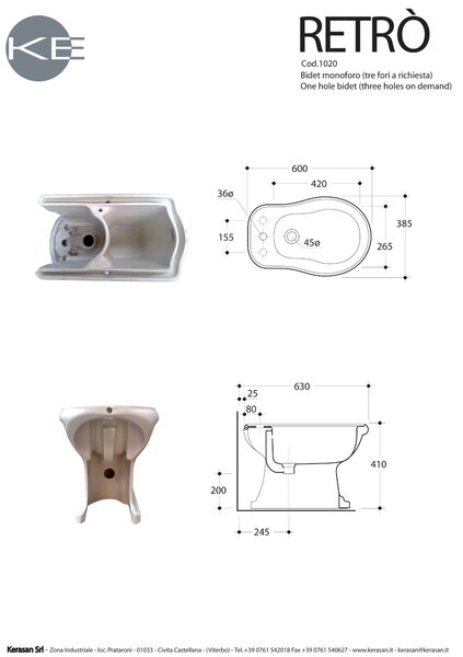 Bidet RETRO 38,5x60 cm, bílý