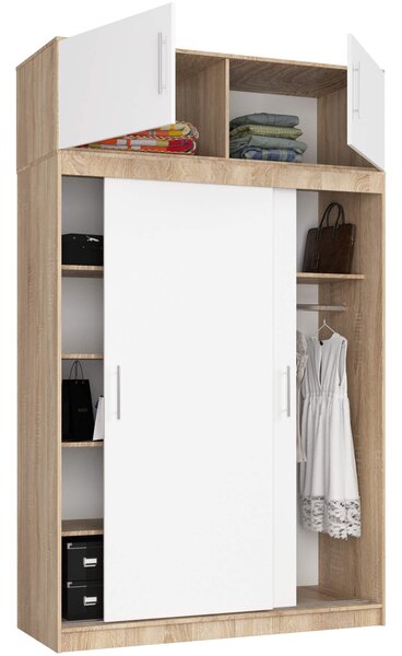 Šatní skříň s posuvnými dveřmi a nástavcem150cm MONO dub sonoma / bílá