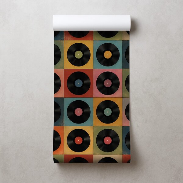 Tapeta retro vinylové desky na barevném pozadí