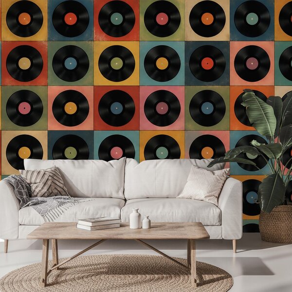 Tapeta retro vinylové desky na barevném pozadí