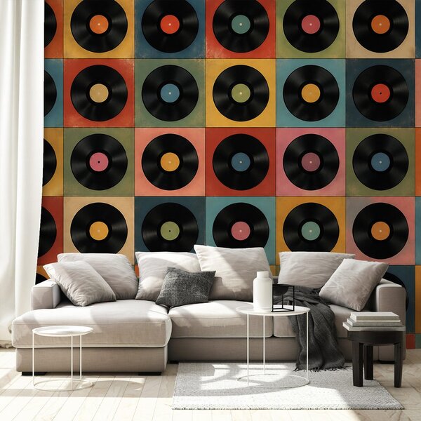 Tapeta retro vinylové desky na barevném pozadí