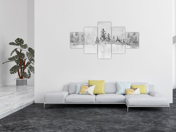 Obraz - Jeleni u jezera (125x70 cm)