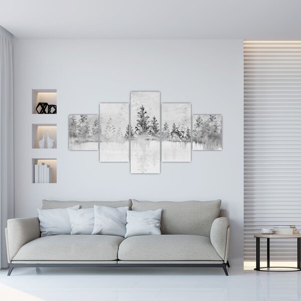 Obraz - Jeleni u jezera (125x70 cm)