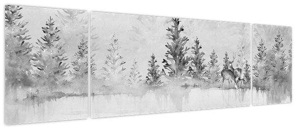 Obraz - Jeleni u jezera (170x50 cm)