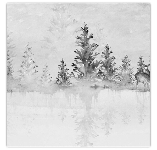 Obraz - Jeleni u jezera (30x30 cm)