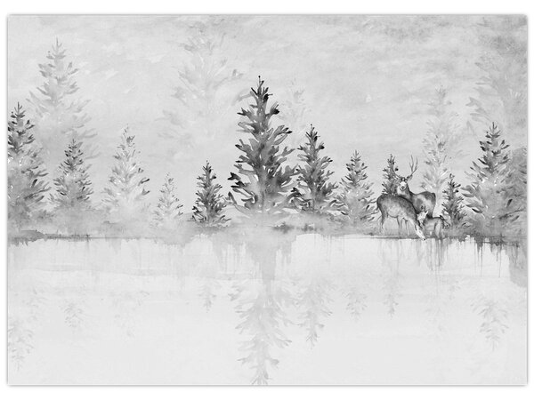 Obraz - Jeleni u jezera (70x50 cm)