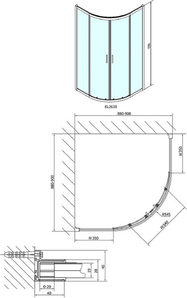 EASY LINE sprchový kout kvadrant 900x900mm, sklo BRICK