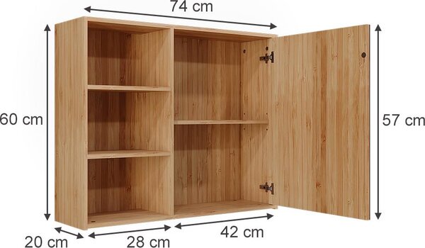 Koupelnová zrcadlová skříňka Vicco Lucie Bambus 74 x 60 cm se 3 otevřenými přihrádkami, Model 58720