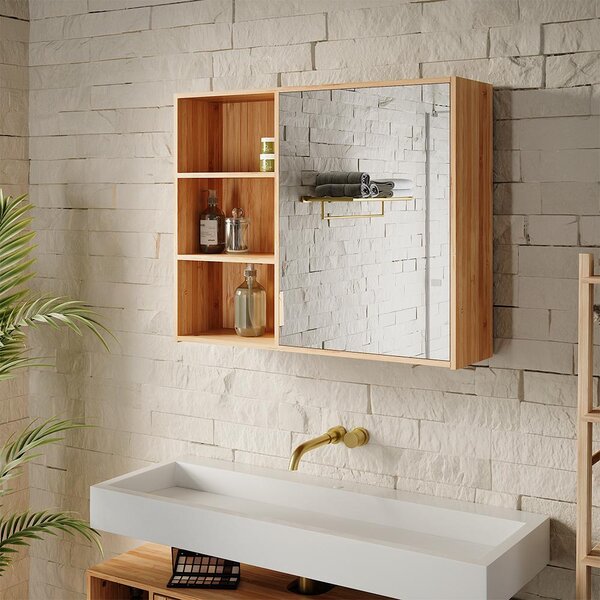 Koupelnová zrcadlová skříňka Vicco Lucie Bambus 74 x 60 cm se 3 otevřenými přihrádkami, Model 58720