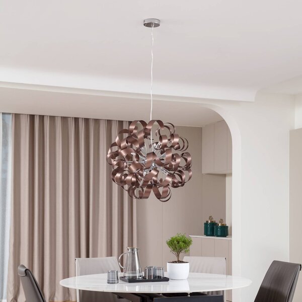 Lucande Závěsná lampa Kaelor, Ø 60 cm, měděná barva, hliník, stmívatelný, Měď, Obývací pokoj / jídelna, Hliník, Design
