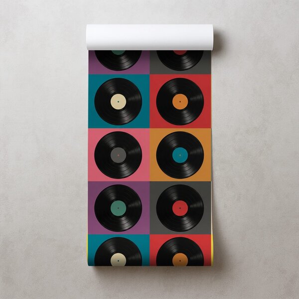 Tapeta retro vinylové desky na barevném pozadí
