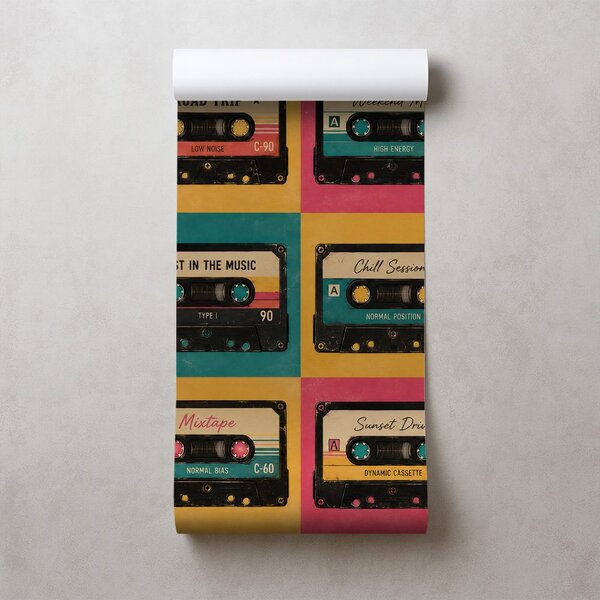 Tapeta retro barevné audiokazety