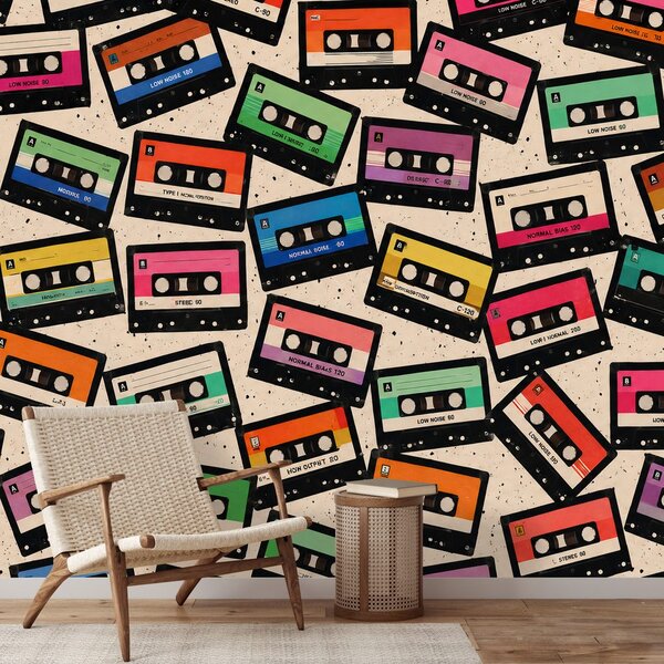 Tapeta retro barevné kazety