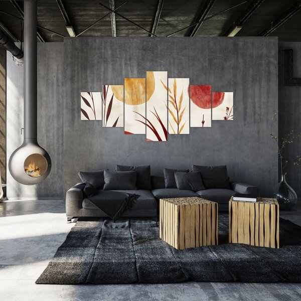 Obraz - Rostliny a kruhy (210x100 cm)