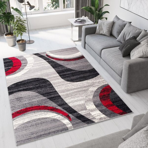 Moderní koberec Tap - geometrické tvary 3 - šedý/červený Rozměr koberce: 180x250 cm