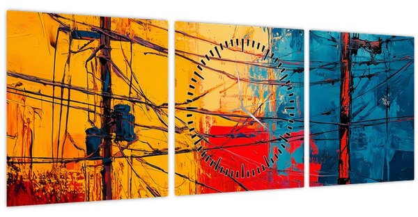 Obraz - Abstraktní elektrické vedení (s hodinami) (90x30 cm)
