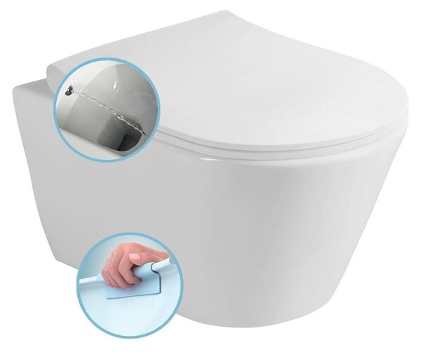 AVVA CLEANWASH závěsný klozet s bidetovou sprškou, bez okrajů, 35,5x53 cm, bílý