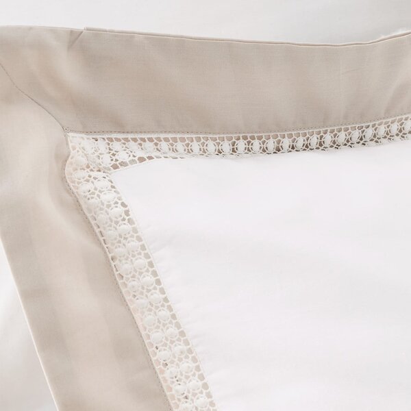 Bílé/béžové bavlněné povlečení na dvoulůžko/prodloužené 230x220 cm Oxford Lace – Bianca