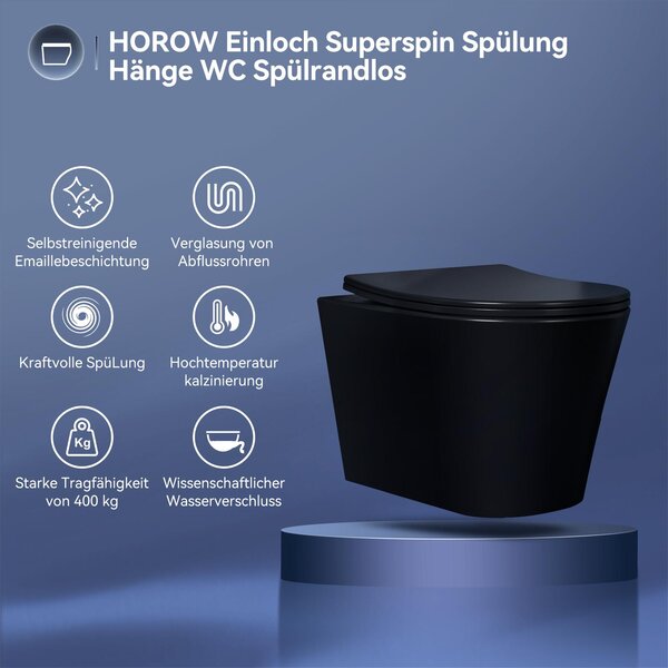 HOROW Kompletní černá toaletní sada - 82 cm, instalační systém do zdi, skrytá nádržka + závěsné WC + bílá kruhová tlačítka